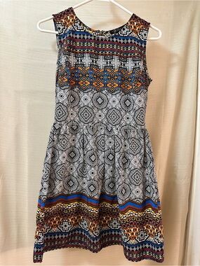 BeBop BOGO Tribal Geometric Print Fit & Flare Sleeveless Mini Dress Size S ⚫️